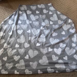 Gray Nursing Cover or Car Seat Cover with White Heart Pattern